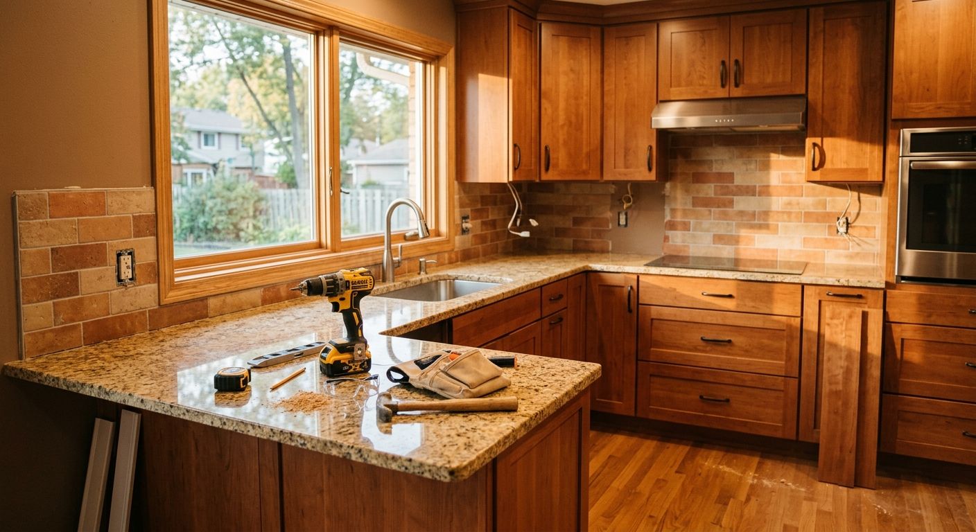 Mid-renovation kitchen remodel in a production-built home